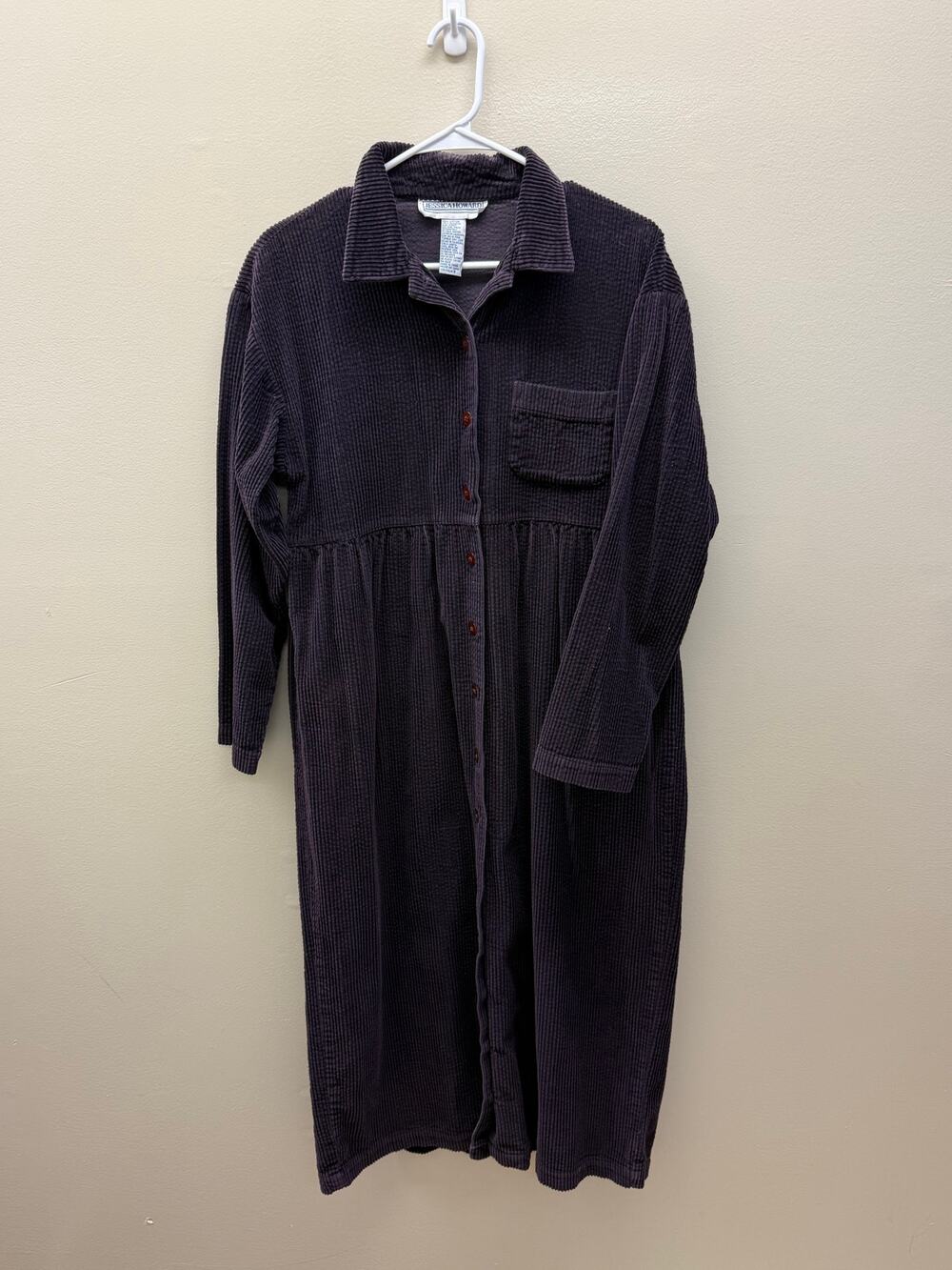 Vintage Jessica Howard Corduroy Dress | Size 8 | Brown Button Front Midi